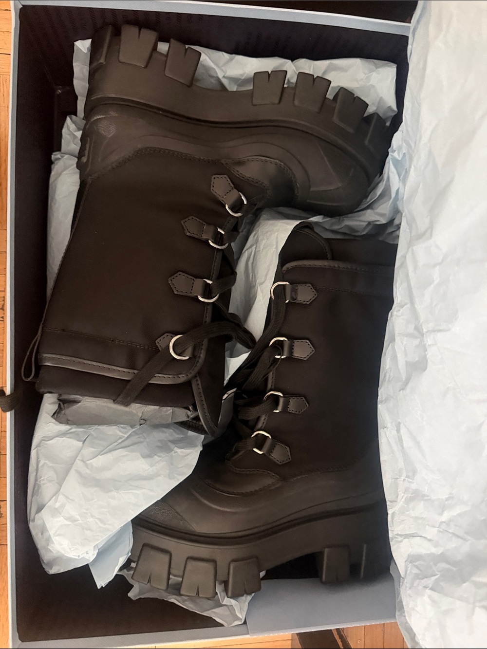 Prada Chunky Lug Sole Black Combat Boots